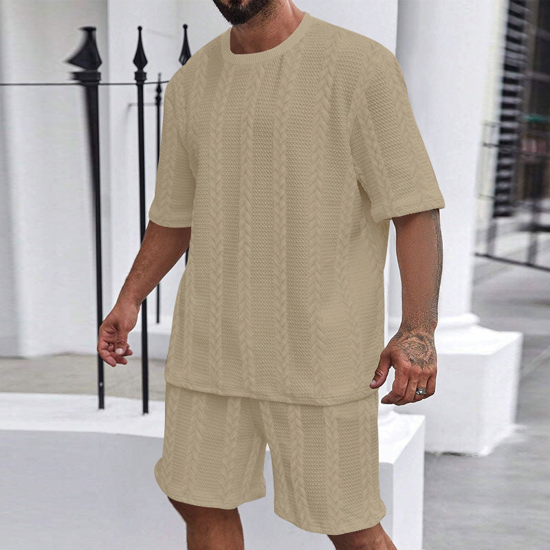 Hommes ensemble en tricot confortable avec haut court et shorts Chic und Stil