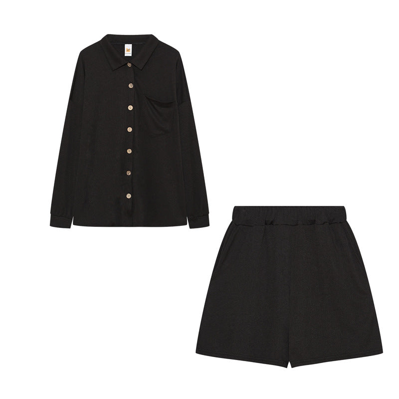 Chic and Style women's casual shirt and shorts set with chest pocket
