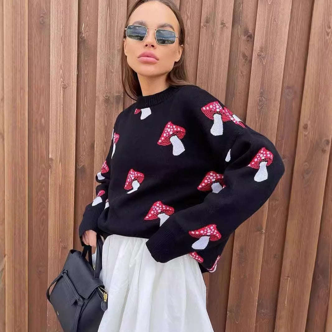 Pull en tricot pour dames avec motif de champignon ludique Chic und Stil
