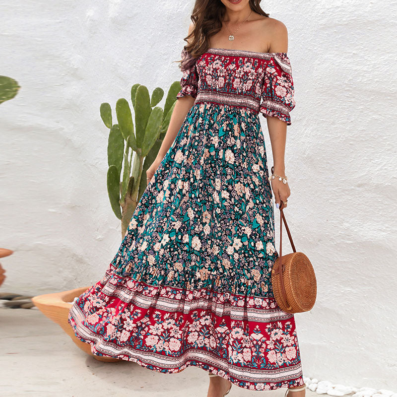 Robe maxi femme avec des manches bouffantes volumineuses et un motif floral Chic und Stil