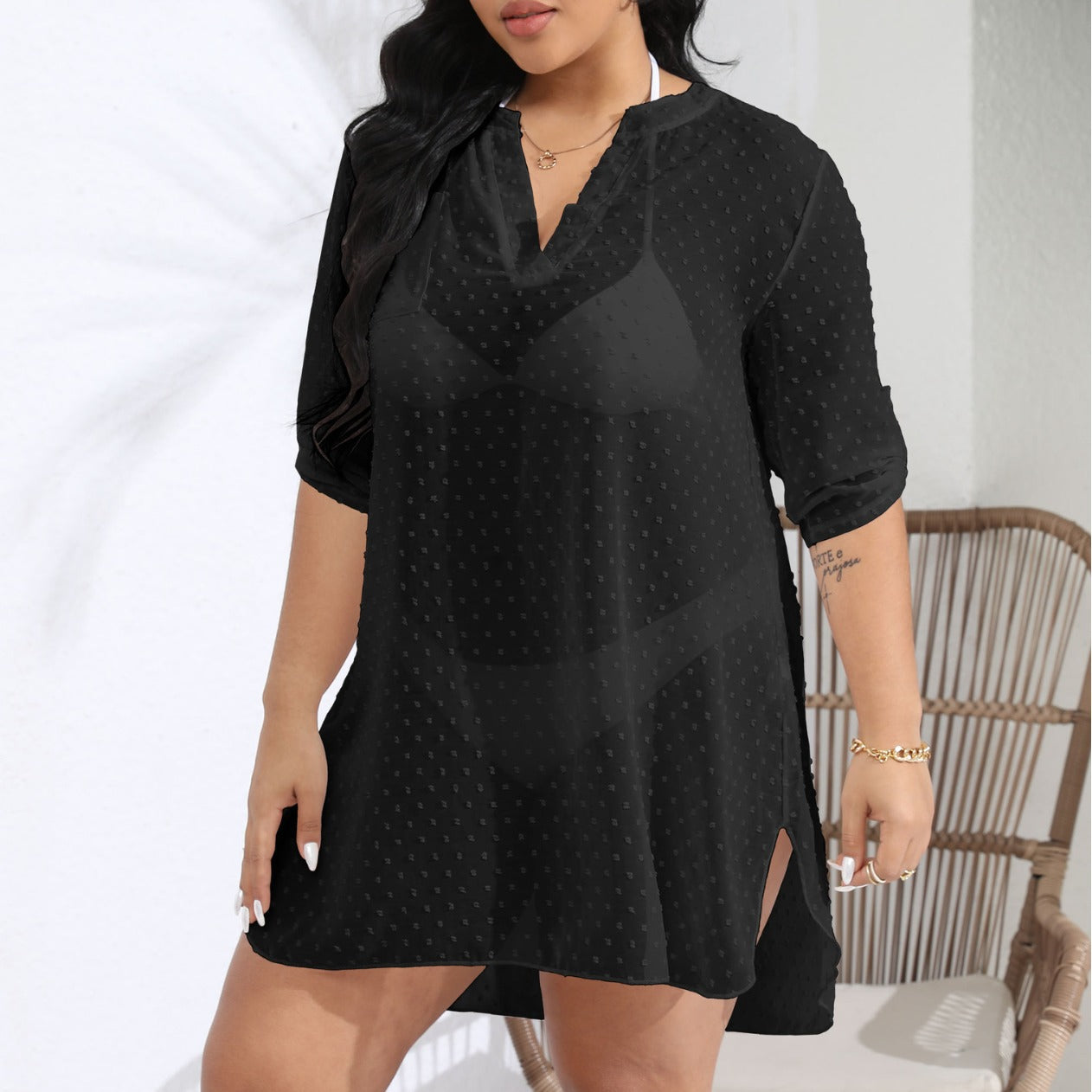 Dames à pois transparente couverture de plage tunique Chic und Stil