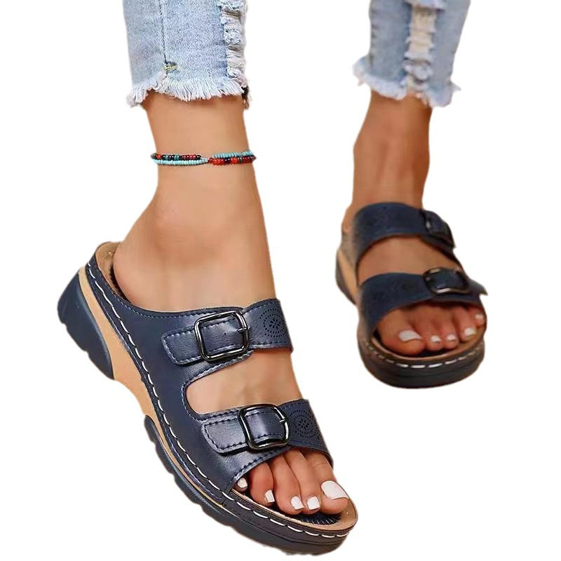 Sandales de santé confortables et élégantes pour femmes avec fermeture à double boucle Chic und Stil