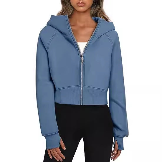Veste à capuche cropped pour femmes avec fermeture éclair intégrale Chic und Stil