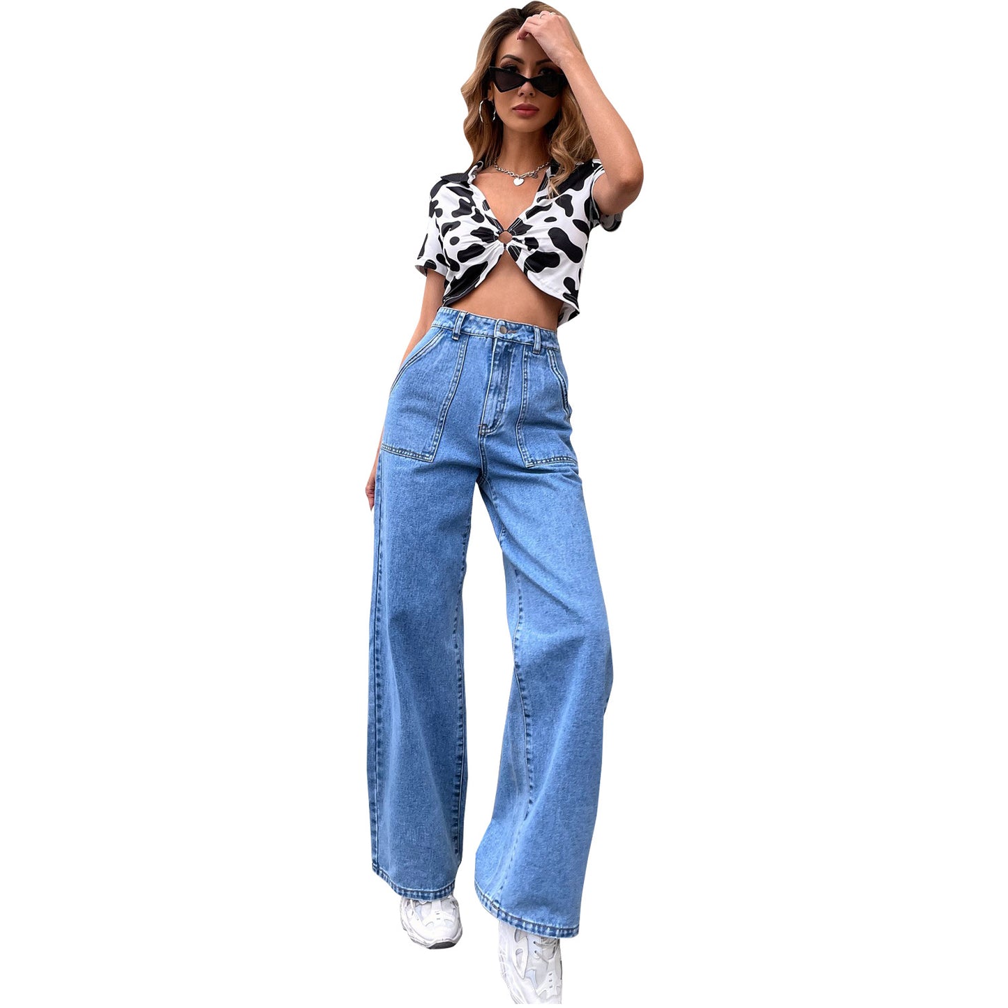 Jean taille haute ample pour femmes avec coupe classique et poches plaquées Chic und Stil