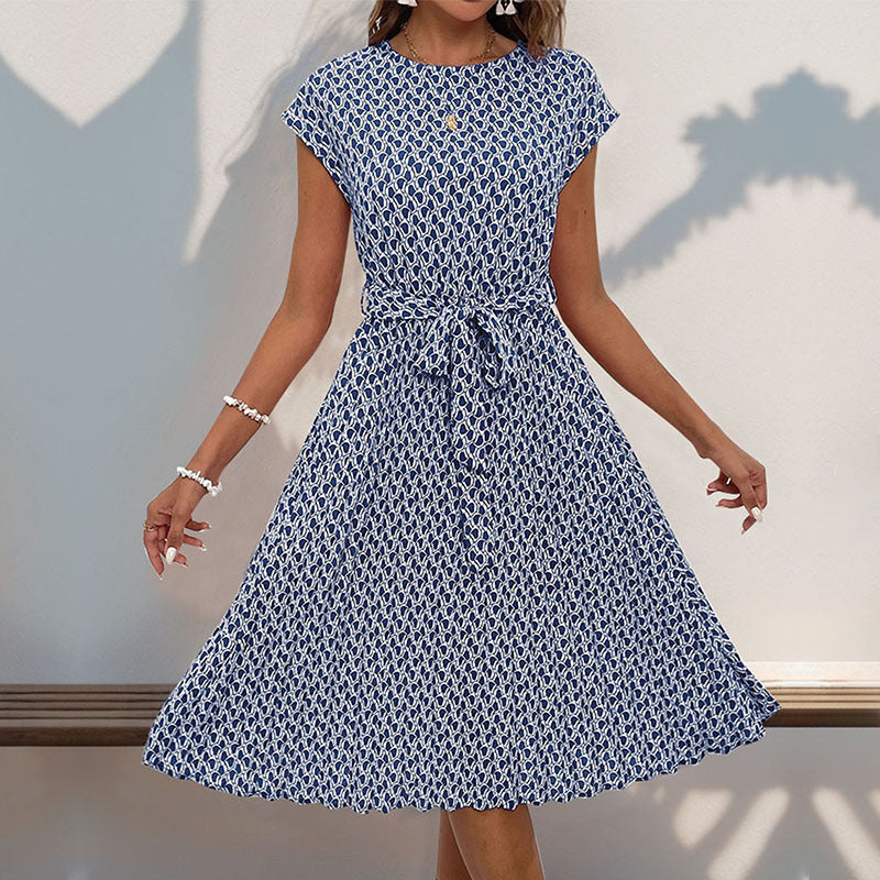 Robe midi à imprimé floral pour femmes avec cordon de taille réglable Chic und Stil