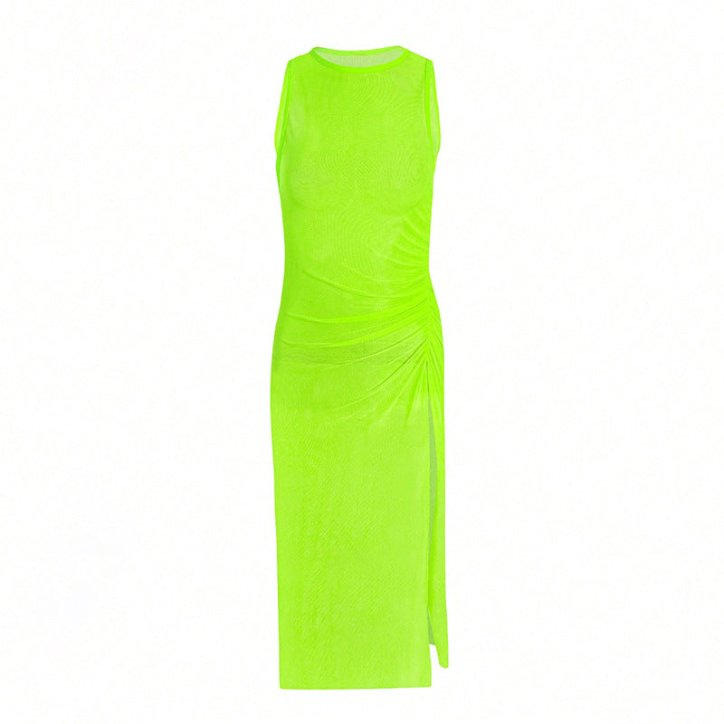 Femmes Robe Maxi Sans Manches Raffung Chic und Stil