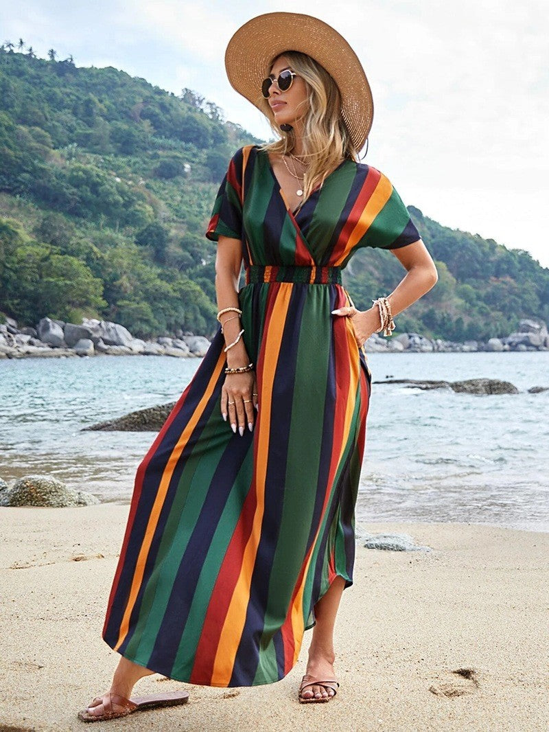 Women's striped maxi dress with optional belt Chic und Stil