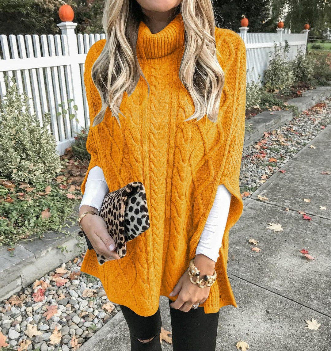 Poncho en peluche pour femmes avec col haut et motif en torsades Chic und Stil