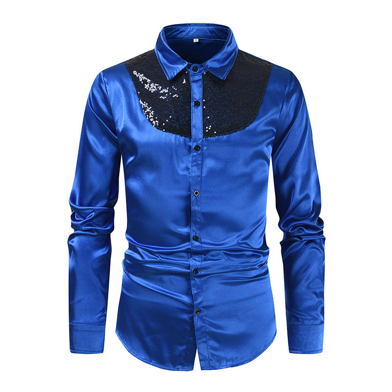 Chemise en satin élégante pour hommes avec inserts en sequins Chic und Stil