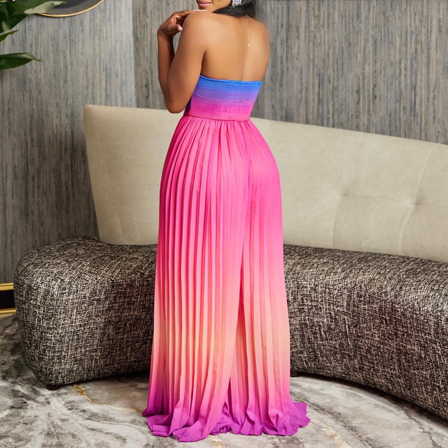 Robe maxi sans bretelles pour dames avec des détails plissés Chic und Stil