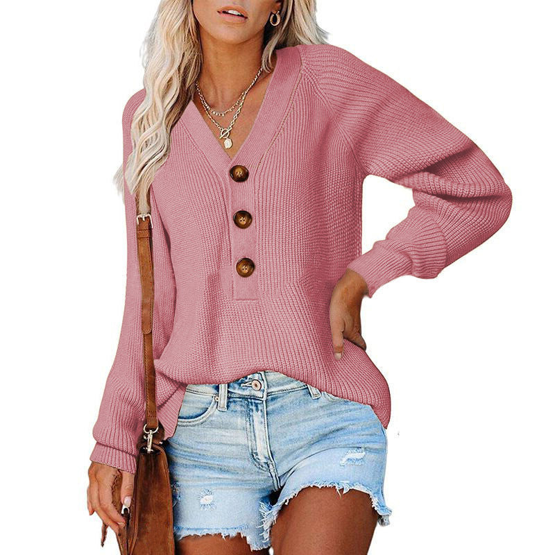 Pull en tricot pour dames avec détails de boutons et décolleté en V plongeant Chic und Stil