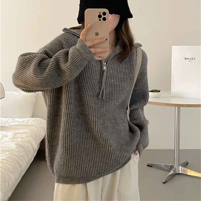 Dames léger pull en tricot avec col haut et fermeture éclair décorative Chic und Stil