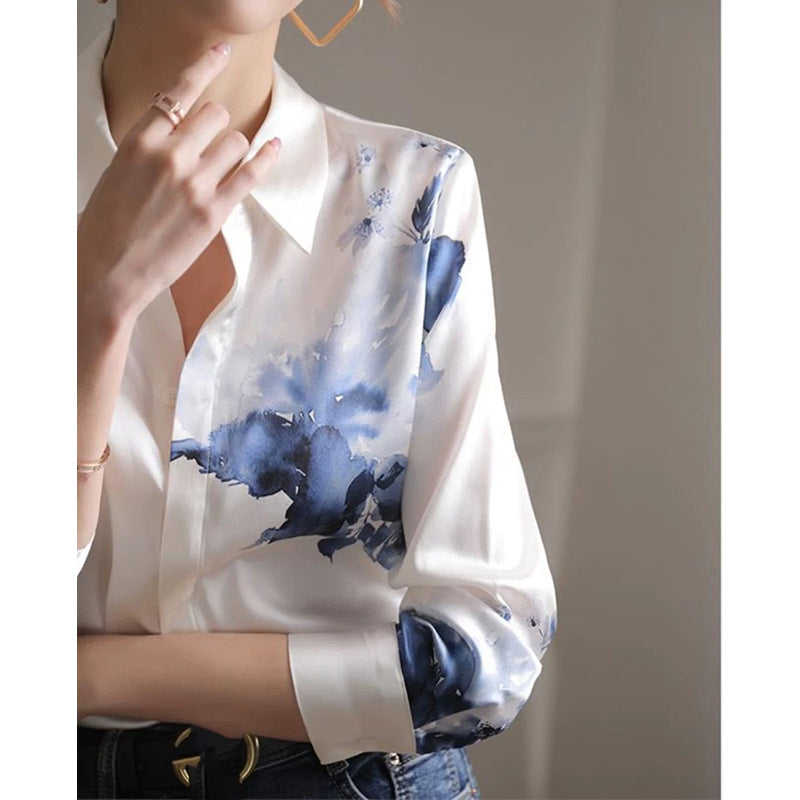 Blouse en soie imprimée floral pour femme Chic und Stil