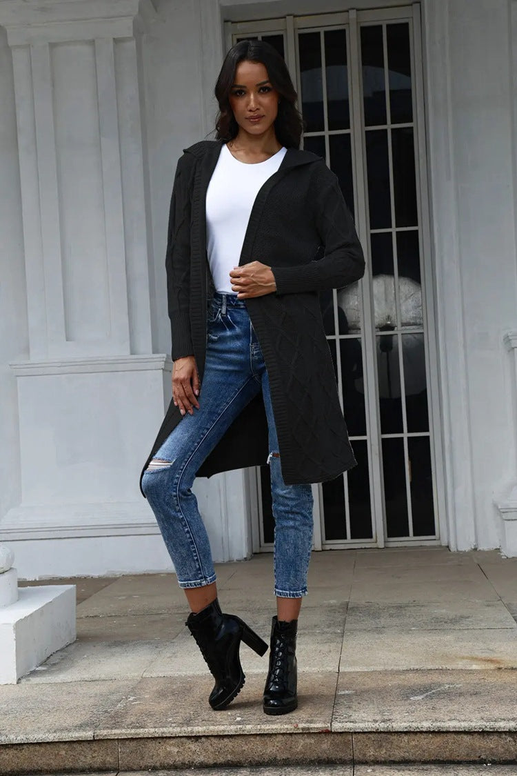 Dames gros tricot kimono cardigan avec élégant motif en torsades et manches ouvertes Chic und Stil