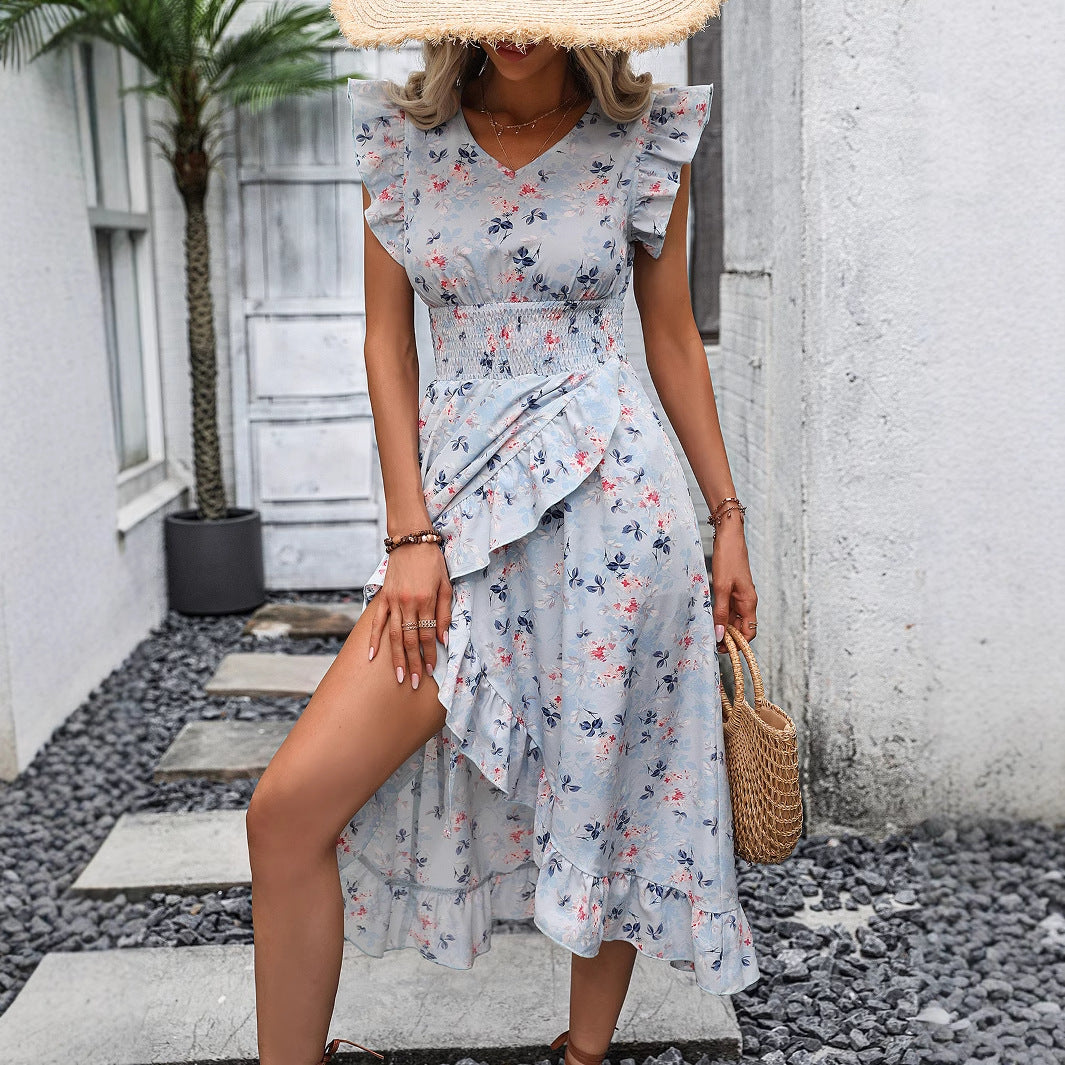 Robe maxi pour dames avec des détails en volants floraux et un ourlet flottant Chic und Stil