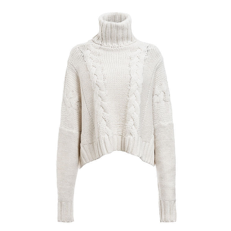 Pull en grosse maille pour femmes avec col haut et design de torsades unique Chic und Stil