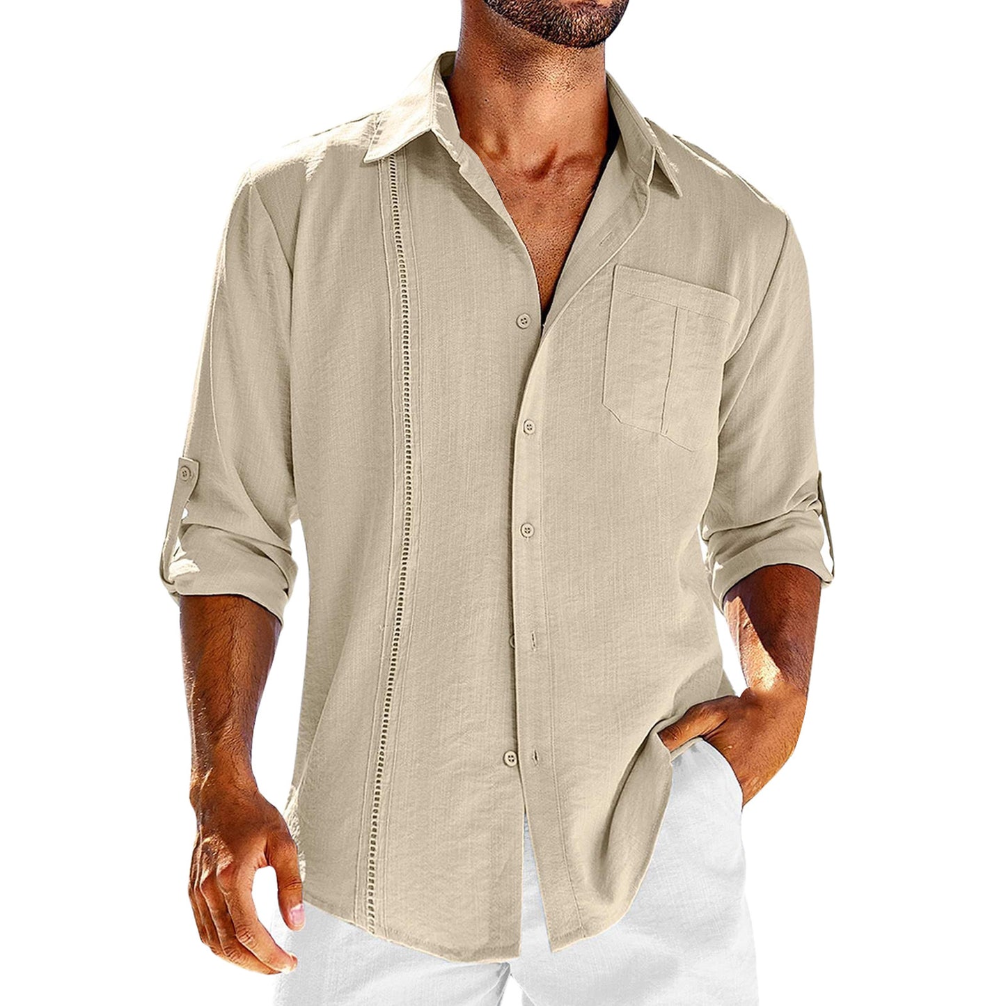 Chemise à manches longues décontractée pour hommes avec patte de boutonnage décorative et poche poitrine Chic und Stil