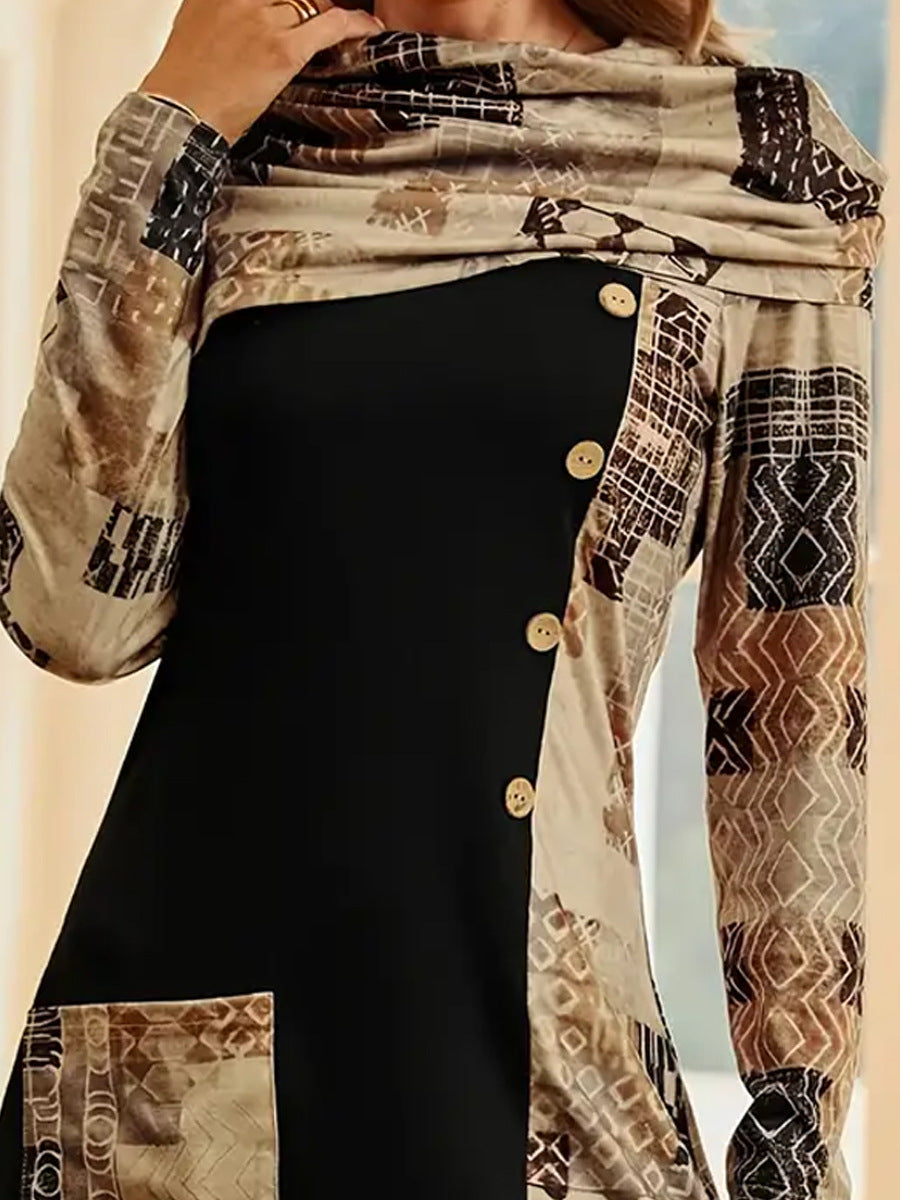 Robe tunique féminine moderne avec un design patchwork artistique et des détails de boutons Chic und Stil