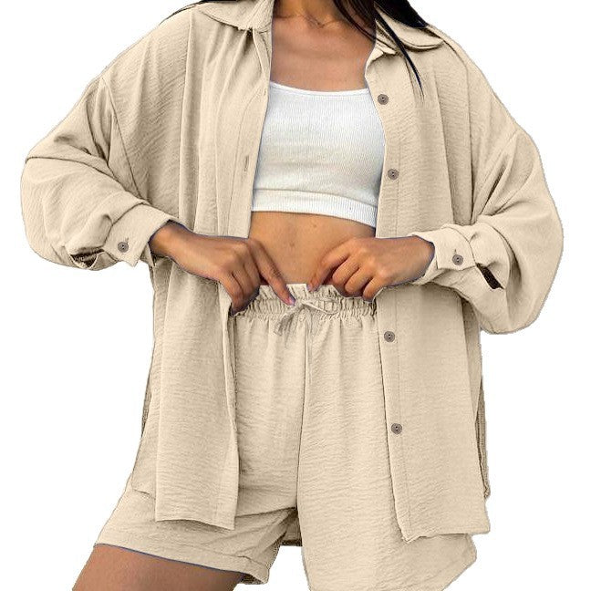 Ensemble d'overshirt décontracté pour femmes avec taille élastique et shorts amples Chic und Stil