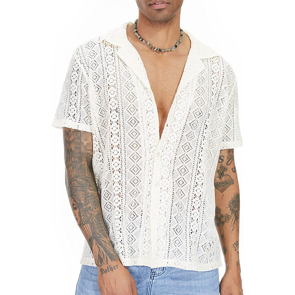 Chemise courte à manches courtes pour hommes avec motif en crochet structuré Chic und Stil