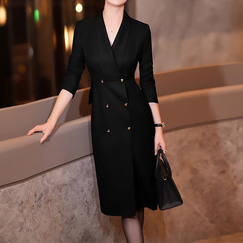 Robe midi élégante double boutonnage pour femme Chic und Stil