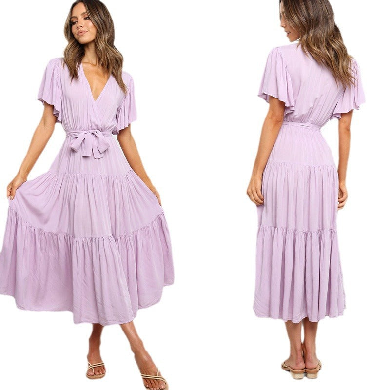 Robe maxi fluide pour femmes avec lien à nouer et manches papillon Chic und Stil