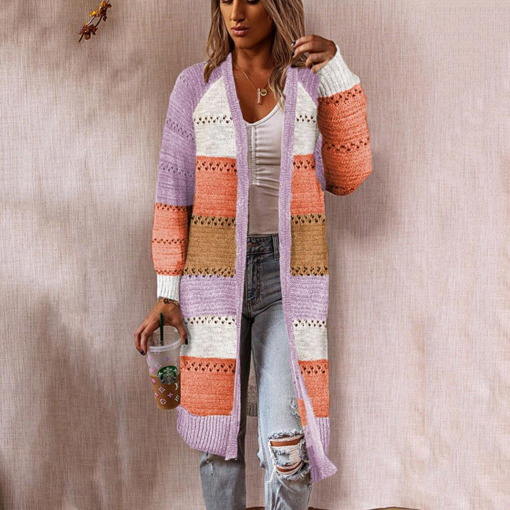 Veste en tricot pour femmes au style patchwork rétro avec des manches longues et une ouverture devant Chic und Stil