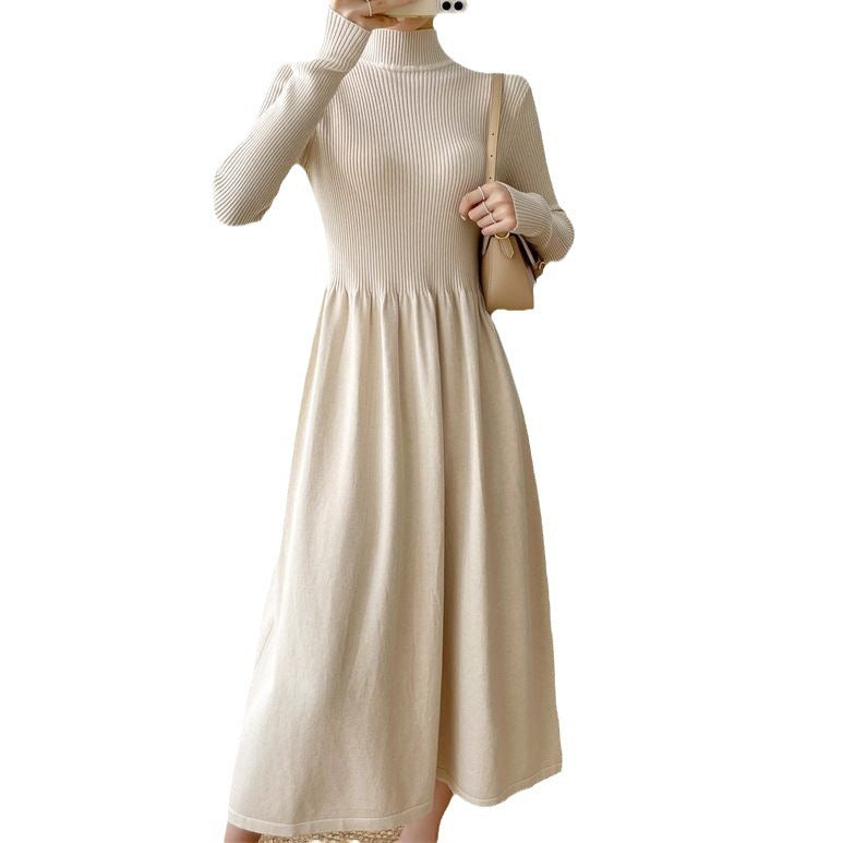 Dames Robe maxi élégante avec col montant et taille élastique Chic und Stil