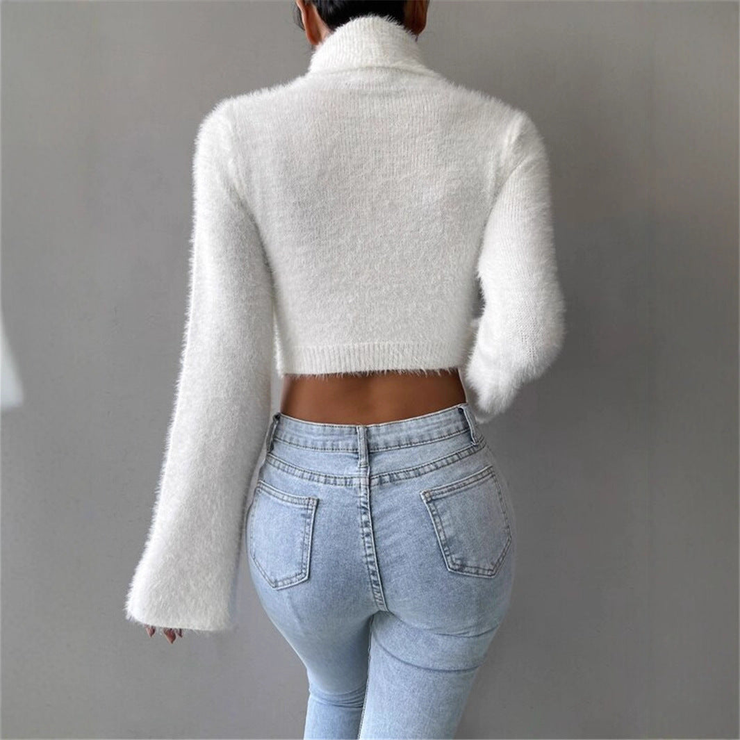 Dames Pull en tricot de haute qualité avec manches larges et col montant Chic und Stil