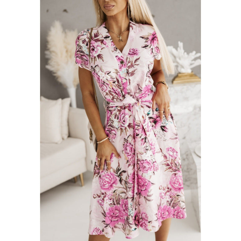 Dames Élégant Robe portefeuille à fleurs Chic und Stil