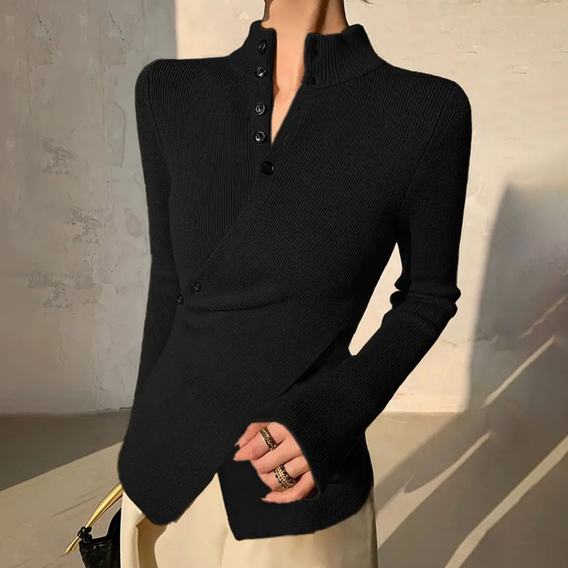 Blouse en tricot pour dames avec coupe asymétrique et détails de boutons Chic und Stil