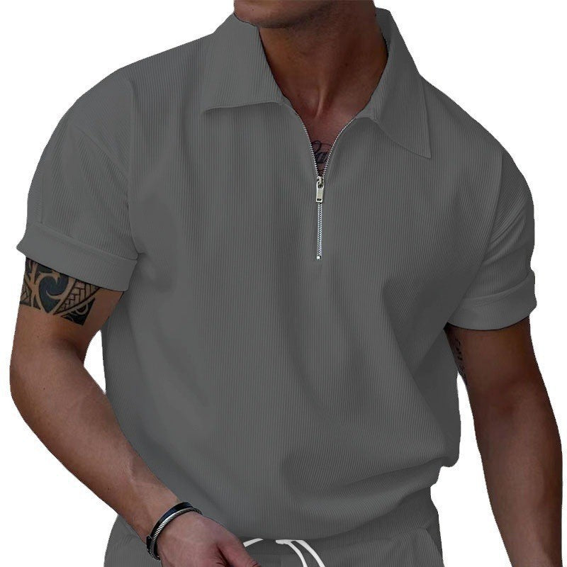 Chemise polo à manches courtes pour hommes avec fermeture éclair et tissu structuré Chic und Stil