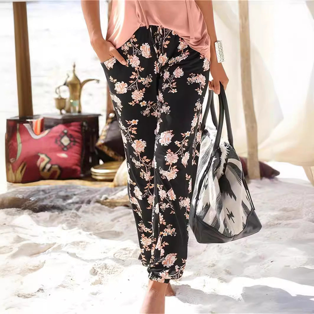 Pantalon de loisirs pour femmes avec motif floral et taille élastique Chic und Stil