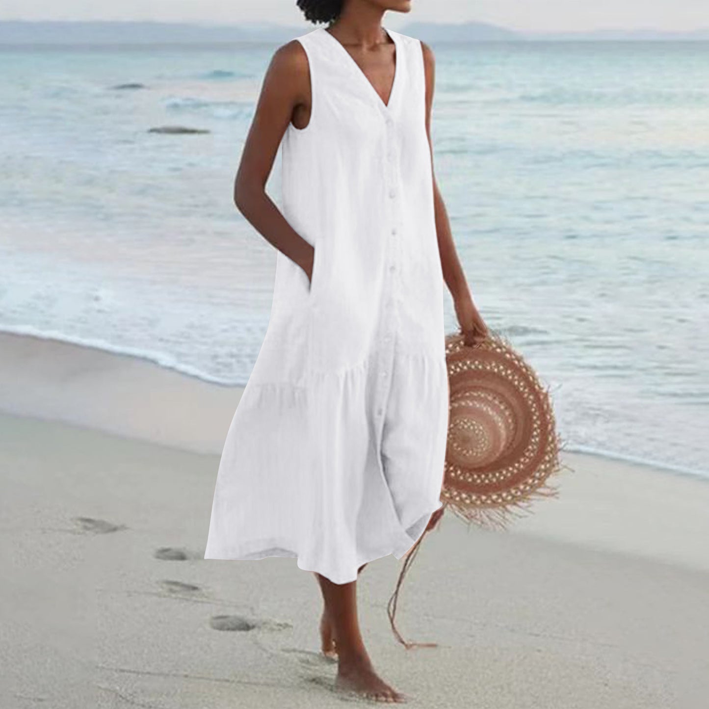 Women's airy maxi dress with button placket and practical pockets Chic und Stil