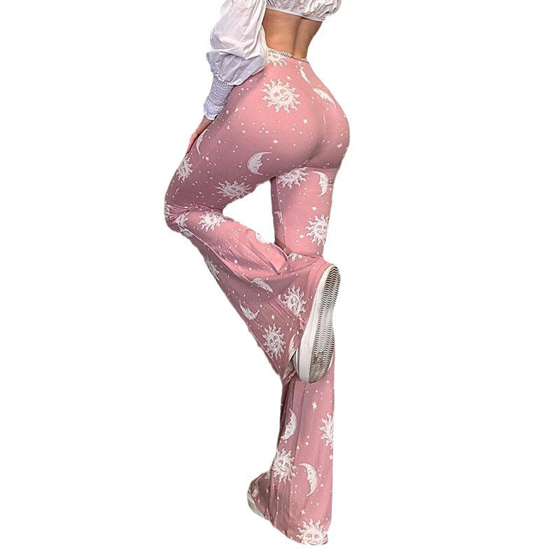 Bootcut pants for women with artistic moon and sun design Chic and Style