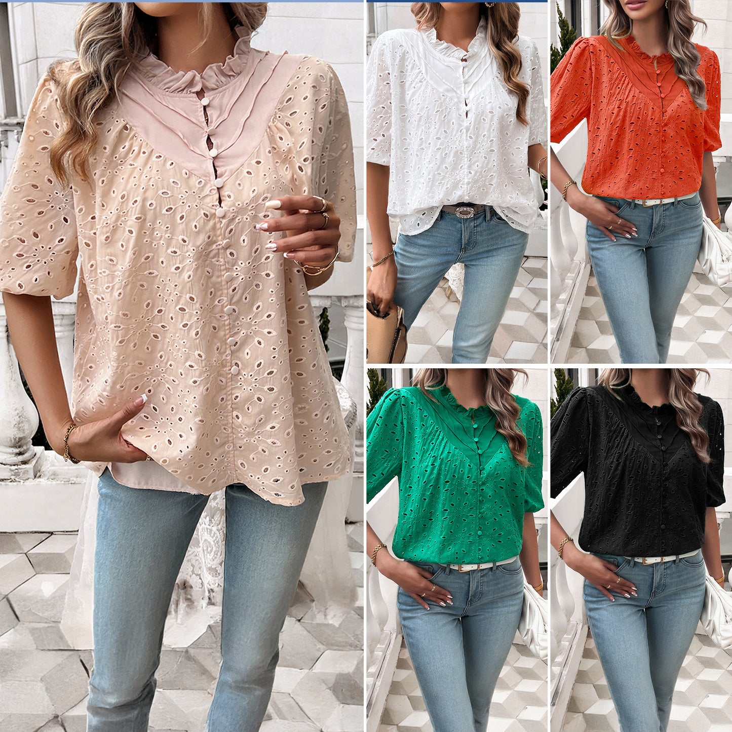 Women's blouse with an airy structure and decorative ruffles Chic und Stil