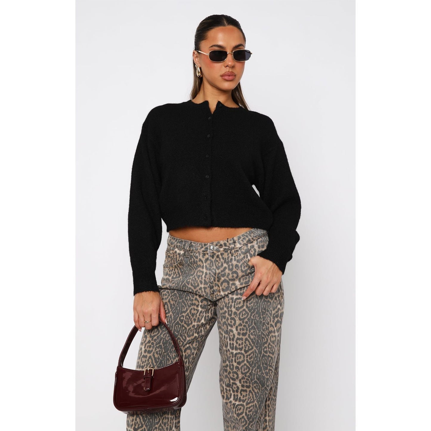 Cardigan cropped tricoté pour femmes avec fermeture à bouton Chic und Stil