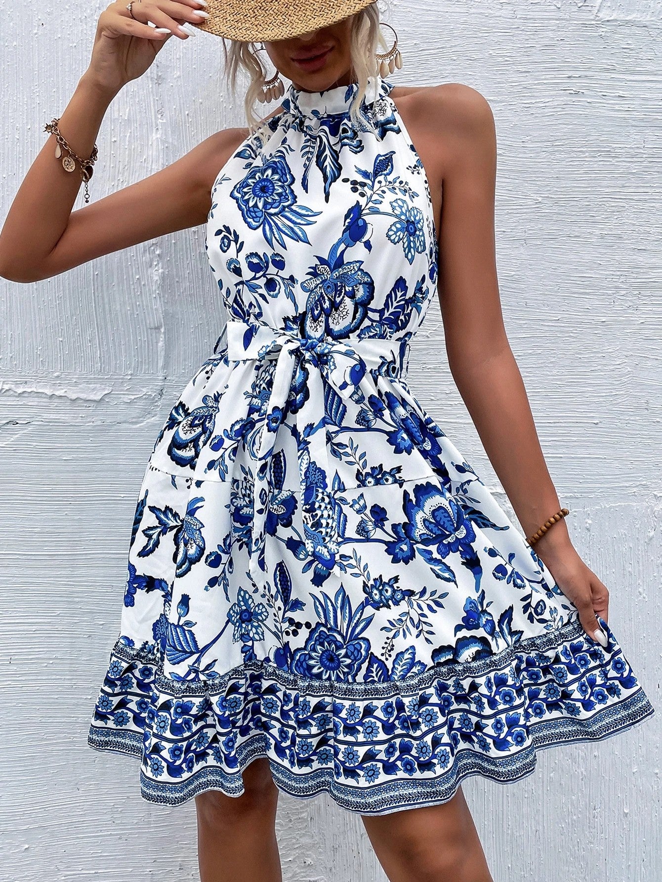 Robe Midi Fleurie Femme avec Design Dos Nu Chic und Stil