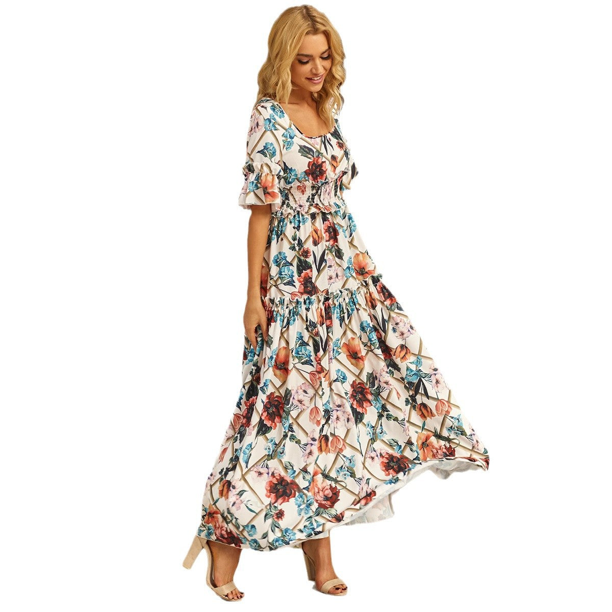 Robe maxi femme avec imprimé floral et smocks Chic und Stil