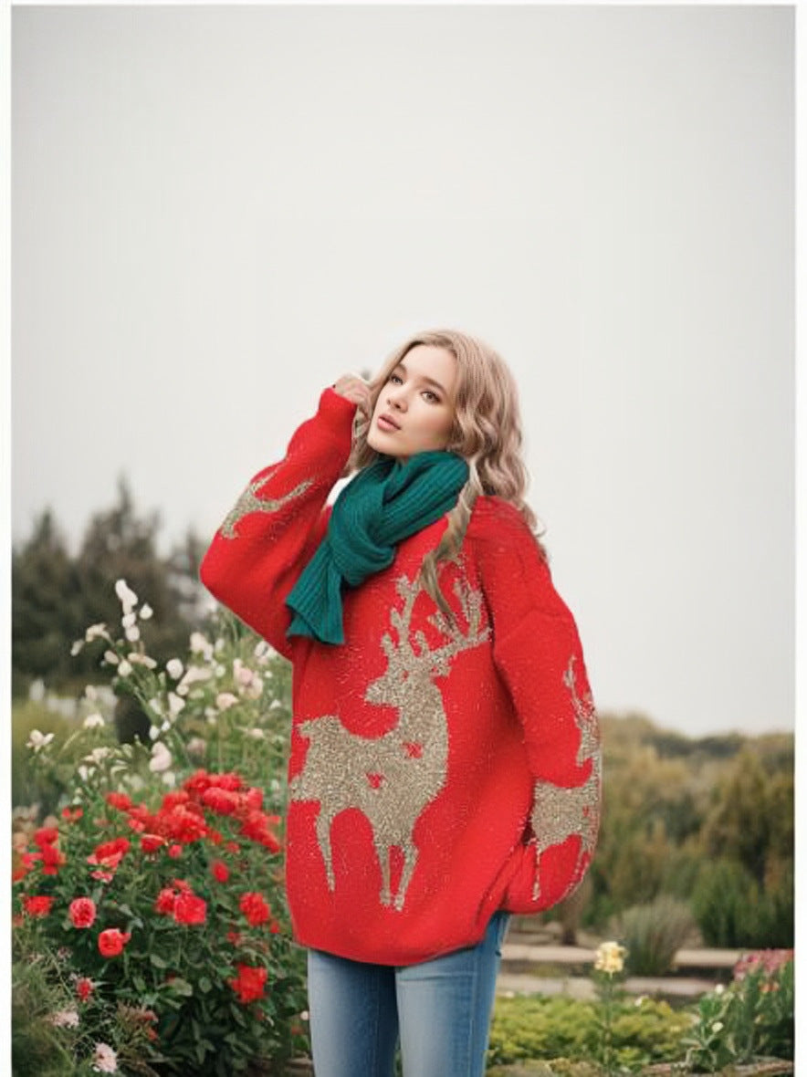 Pull de Noël pour femmes avec motif de flocons de neige festif et coupe large Chic und Stil