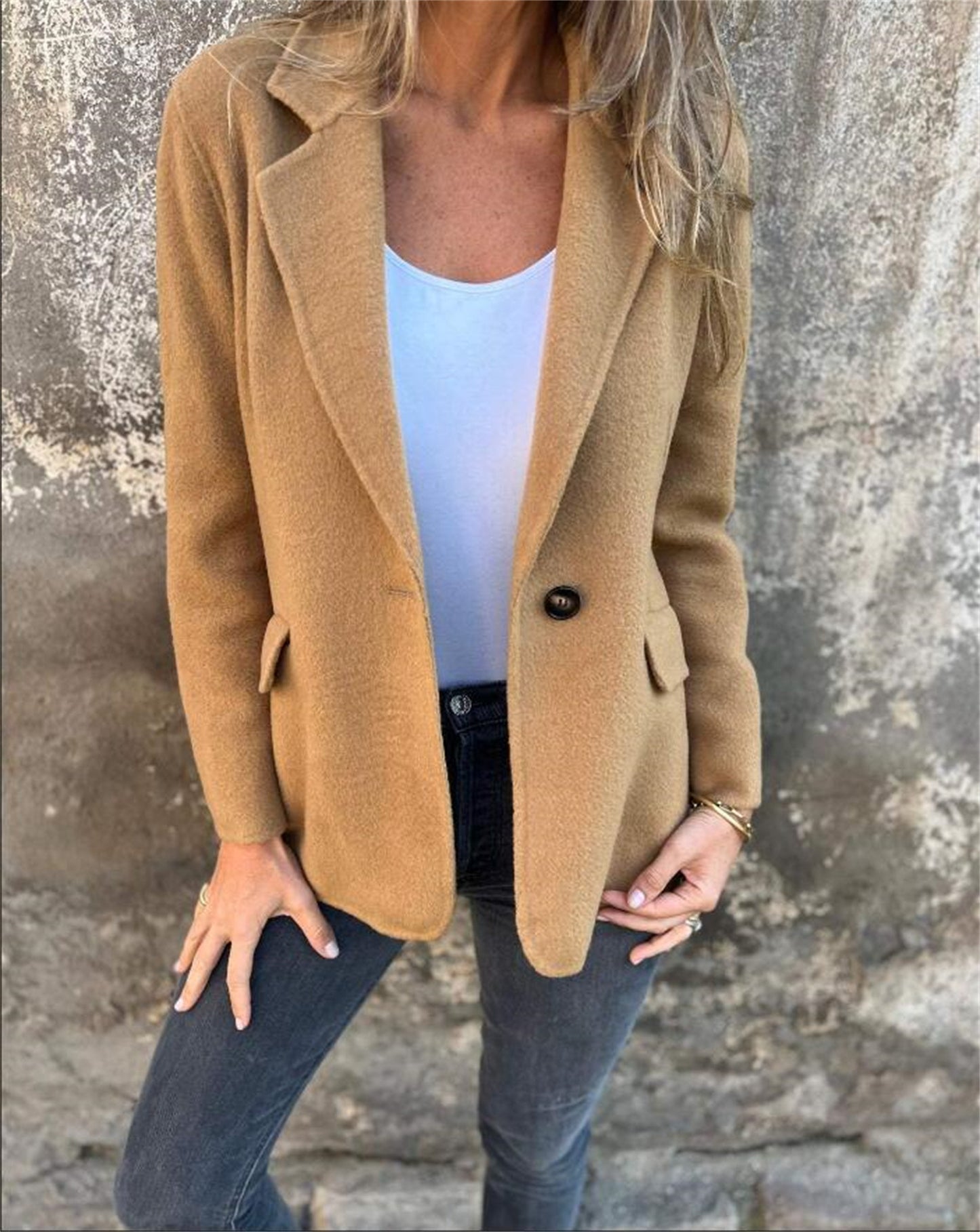 Dames Blazer élégant en tissu polaire chaud avec poches pratiques Chic und Stil