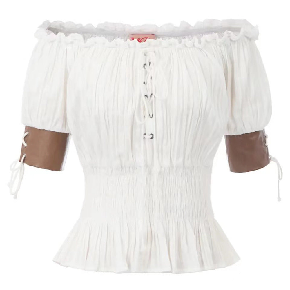 Blouse décolletée pour femmes avec détails en volants et laçage Chic und Stil