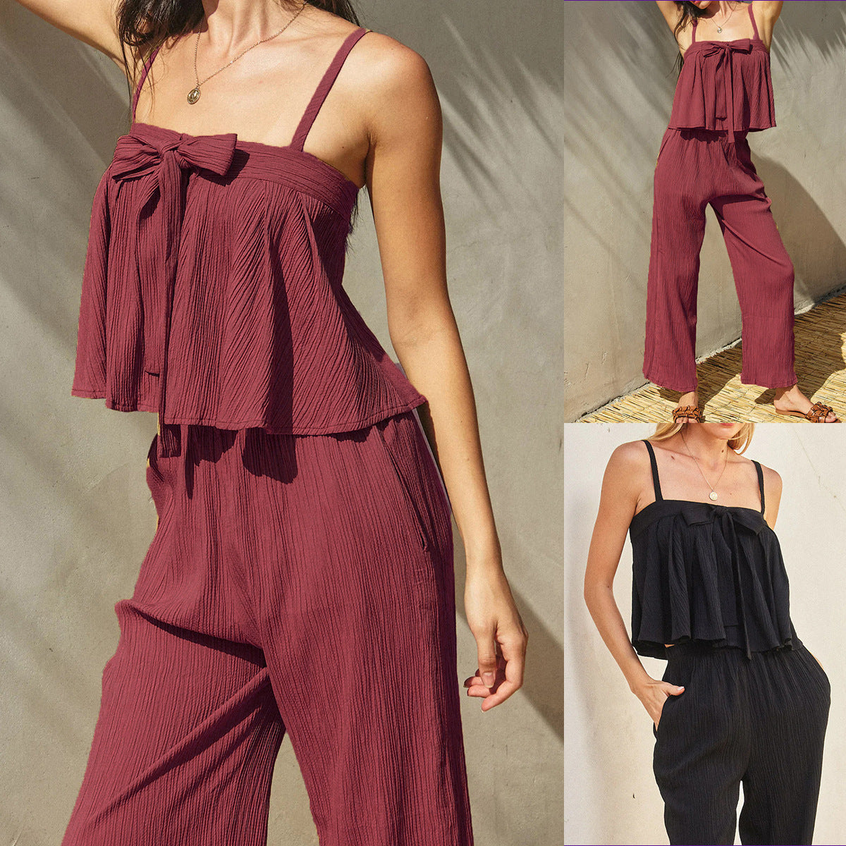 Top court à volants froncé pour femmes Chic und Stil