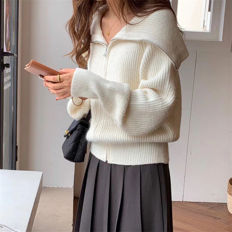 Pull en tricot pour femmes avec col montant et fermeture éclair Chic und Stil