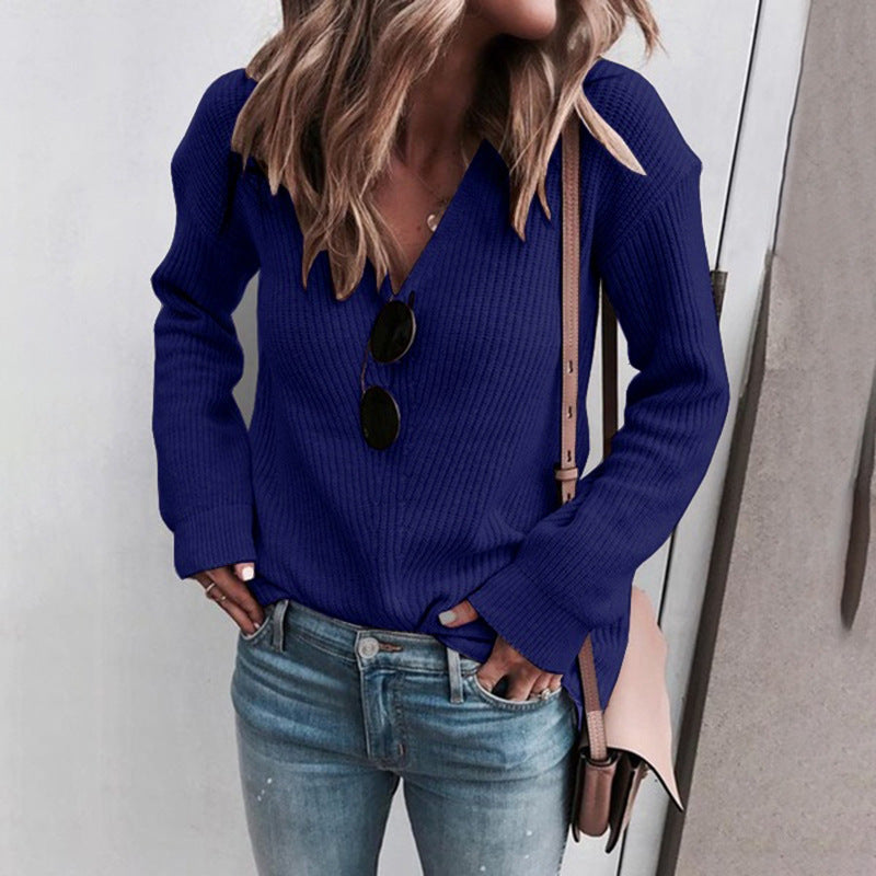 Pull Femme en tricot décontracté avec décolleté en V et manches longues Chic und Stil