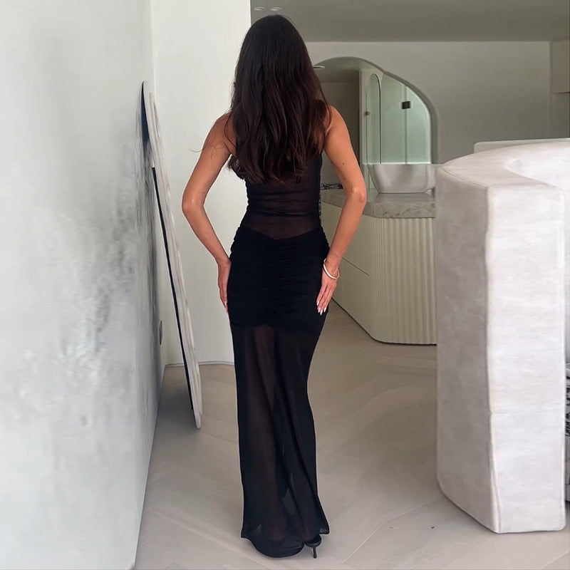 Robe maxi en mesh transparent pour femme avec détail avant torsadé Chic und Stil