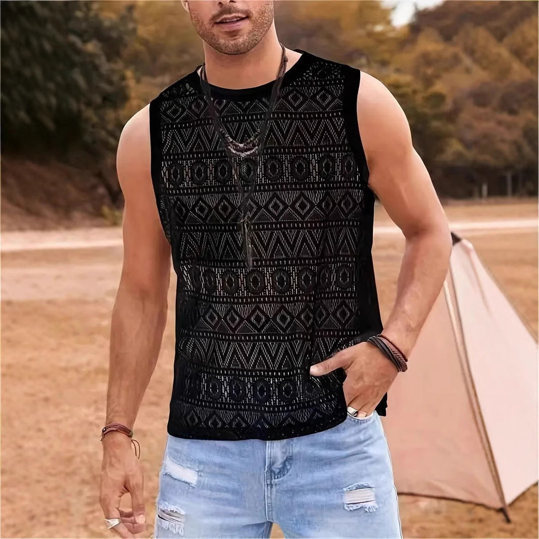 T-shirt à manches sans manches pour hommes avec design texturé Chic und Stil