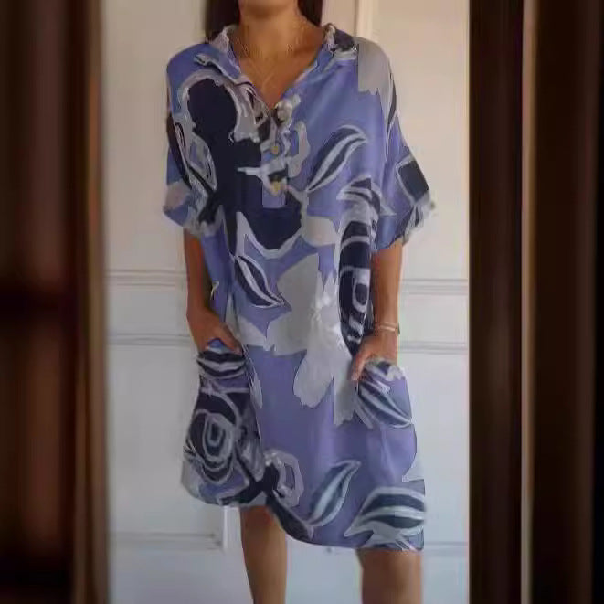 Robe de plage aérienne pour dames avec motif tendance et poches latérales Chic und Stil
