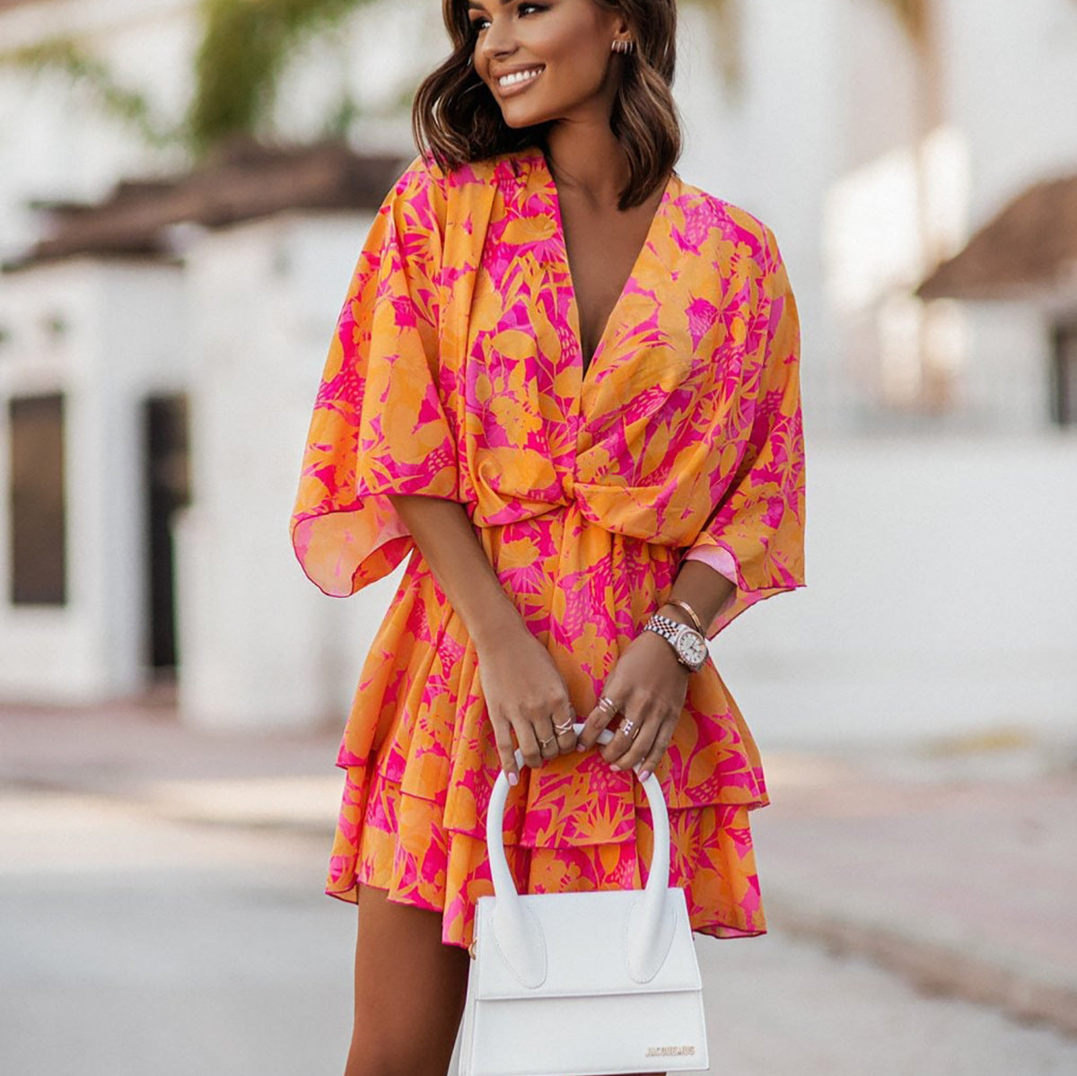 Robe mini fluide à volants pour femmes avec détail à nouer Chic und Stil