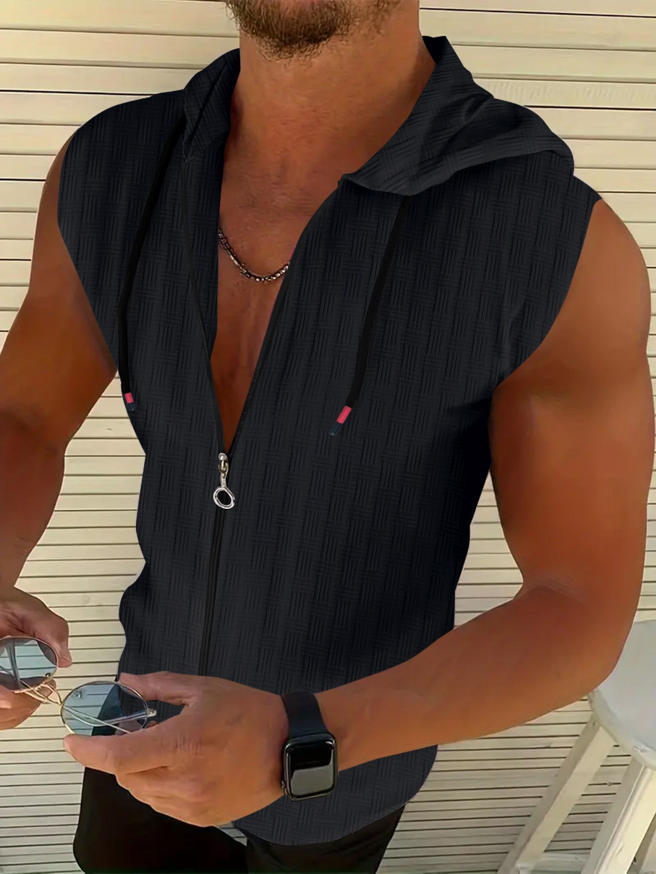 Hommes Complètement sans manches Zip-Up Hoodie Chic und Stil